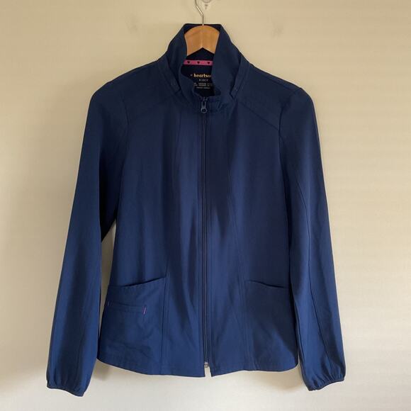 Lot Of 2 HeartSoul Break On Through Zip Front Warmup Scrub Jacket Sz S Navy Blue - Picture 1 of 11